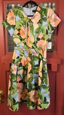Tahari ASL Peach Magnolia Floral Fit & Flare Belted Short Sleeve Dress Size 2