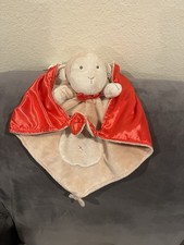 Carters Monkey Rattle Lovey Tan with Red Satin Security Blanket