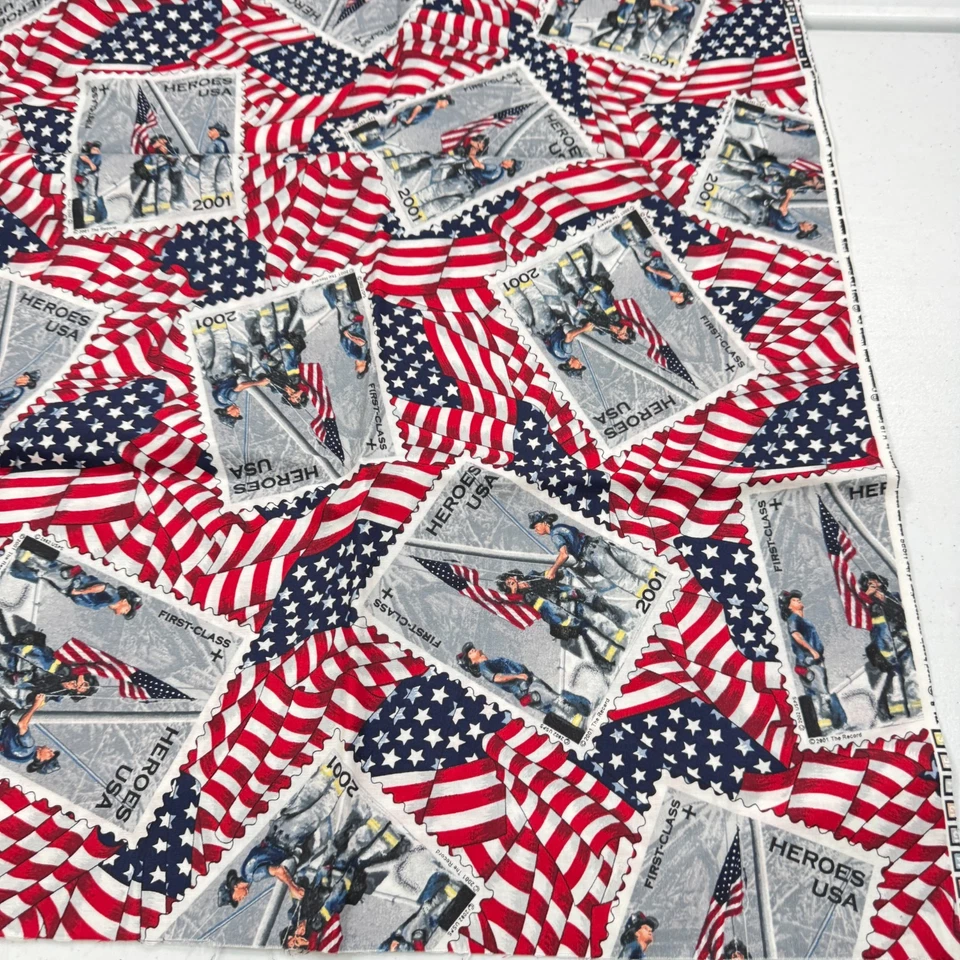 Cranston Fabric american flag firefighters heros stamp patriotic 35x44 1 yard - Image 3 of 4