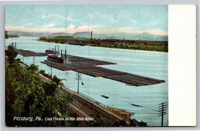 Pittsburgh PA Ohio River Coal Fleets Steamboats Hugh C Leighton Postcard c1910