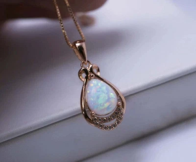 1,50 kt LabCreated Diamant Birne Feueropal Träne Anhänger 14 K Gelbgold Finish - Bild 1 von 4