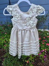 Rare Editions Girls Dress Size 5 Ivory Gold Floral Overlay Twirling Wedding