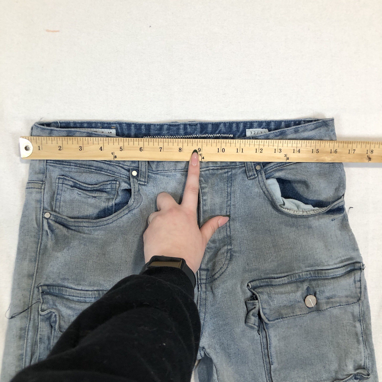 First Row Distressed Ripped Denim Patch Jeans Str… - image 4