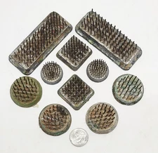 Vintage Lot of 10 ~ Floral Metal Spike Flower Frog ~ HTF Small ~ 7/8" to 1-1/4"