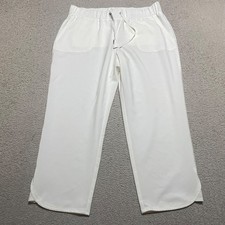 Chicos Womens sz 10 Pants White Chino Crop High Rise Straight Light Wash Pockets