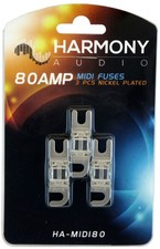 Harmony Audio HA-MIDI80 Car Stereo Fuseholder 3 Pack 80 Amp MIDI Fuses - Nickel