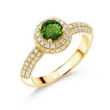 18K Yellow Gold Plated Silver Green Chrome Diopside and White Moissanite
