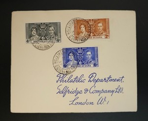 BRITISH GUIANA 1937 KGVI Coronation Set FDC to Philatelic Dept Selfridge London