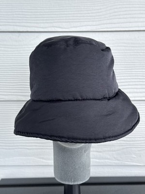 ZARA Black Puffer Bucket Hat Water Repellent Quilted Nylon Size S NWT