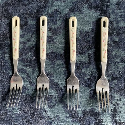 4 x Johnson Brothers Eternal Beau Viners Gabeln guter Zustand gelbe Griffe 