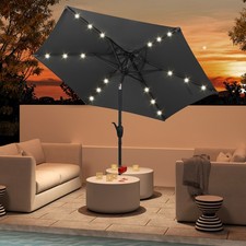 7.5' Solar Powered Patio Umbrella w/ LED Lights Push Button Tilt Crank Handle