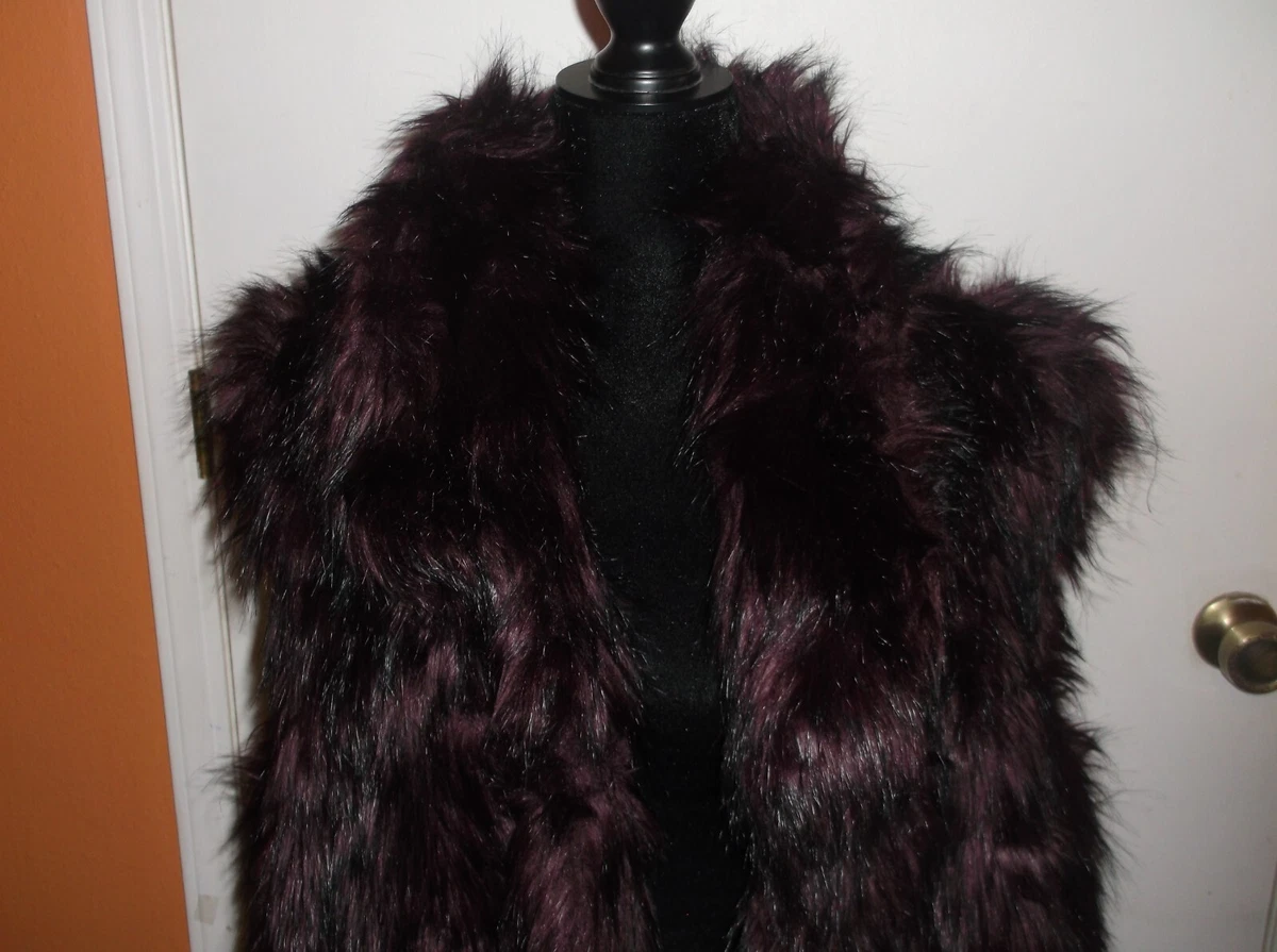 ADRIENNE LANDAU FAUX FUR VEST W COLLAR 3X PURPLE MAROON ULTRA