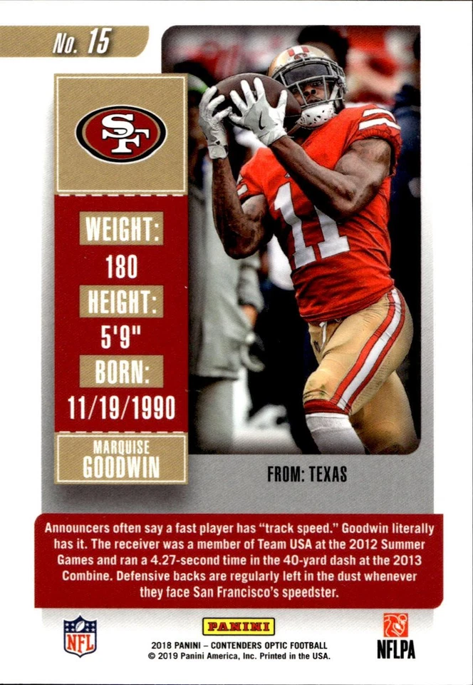 2018 Panini Contenders Optic #15 Marquise Goodwin - Image 2 of 2