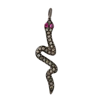 0,33ct Diamant Rubin Vintage Look Schlangen Design Anhänger 925 Sterling Silber