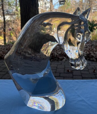 Rare Huge Lalique Crystal Horse Head Statue #11624 by Marc Lalique