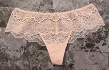 VICTORIA'S SECRET DREAM ANGELS XS PINK FLORAL LACE RARE WIDE SIDE THONG PANTIES