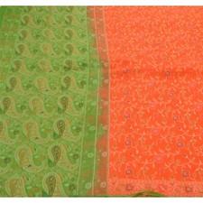 Sanskriti Vintage Indian Orange Sarees 100 Pure Silk Woven Fabric Premium Sari