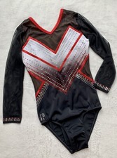 SYLVIA P Leotard CRYSTAL BLING Gymnastics RED BLACK Competition SZ: 12 GK-AXS