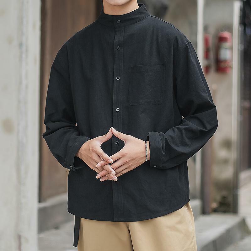 Mens Long Sleeve Shirts Loose Stand Up Collar Shirt Oversize Blouse Cotton Linen Mens Long Sleeve Shirts Loose Stand Up Collar Shirt Oversize Blouse Cotton Linen