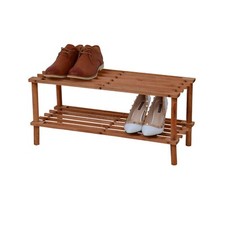 Image of 2 TIER WALNUT WOODEN SHOE RACK FOOTWEAR STORAGE ORGANISER UNIT SHELF STRONG NEW