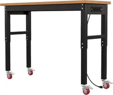 60" Bamboo and Wood Adjustable Workbench with Power Outlets - 2200 Lbs Capacity