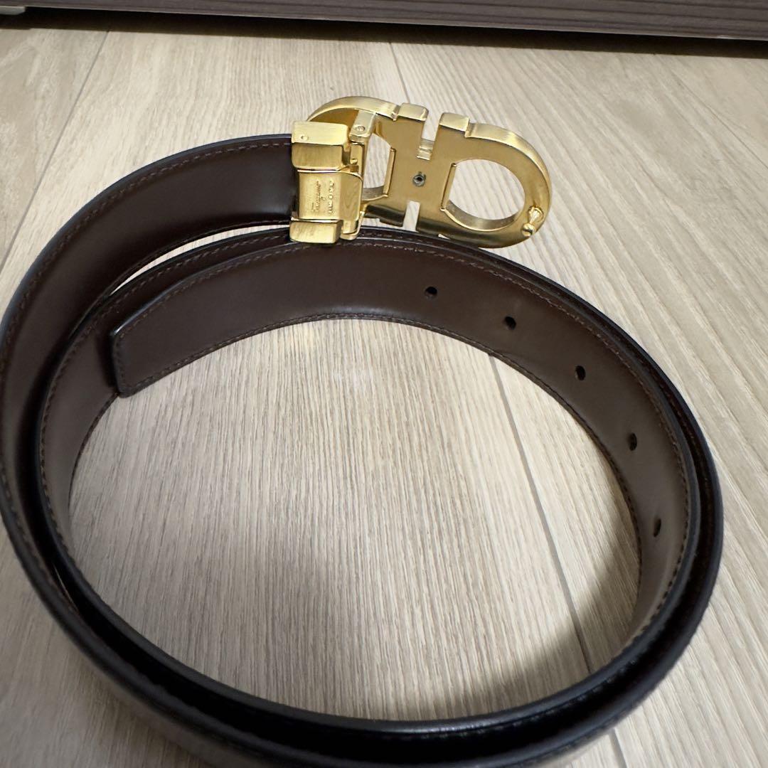 Salvatore Ferragamo Black Leather Belt w/ Gold Double