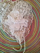 Shabby chic heart w/lace_heart ornament_gifts for her_Victorian heart wall decor