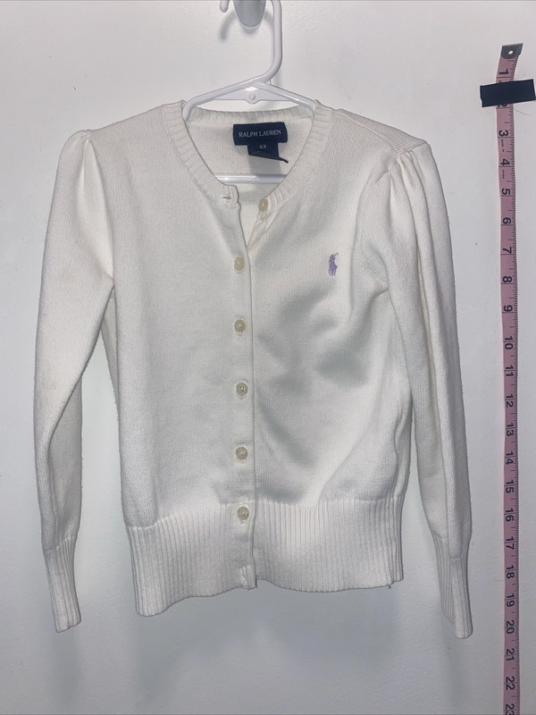 Ralph Lauren Girls Size 6x Cardigan Sweater Cream Off White Ivory Purple VGUC