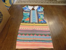 Dress cap sleeve Stretch floral Stripe Check print Blue Green Black Red sz M Fab