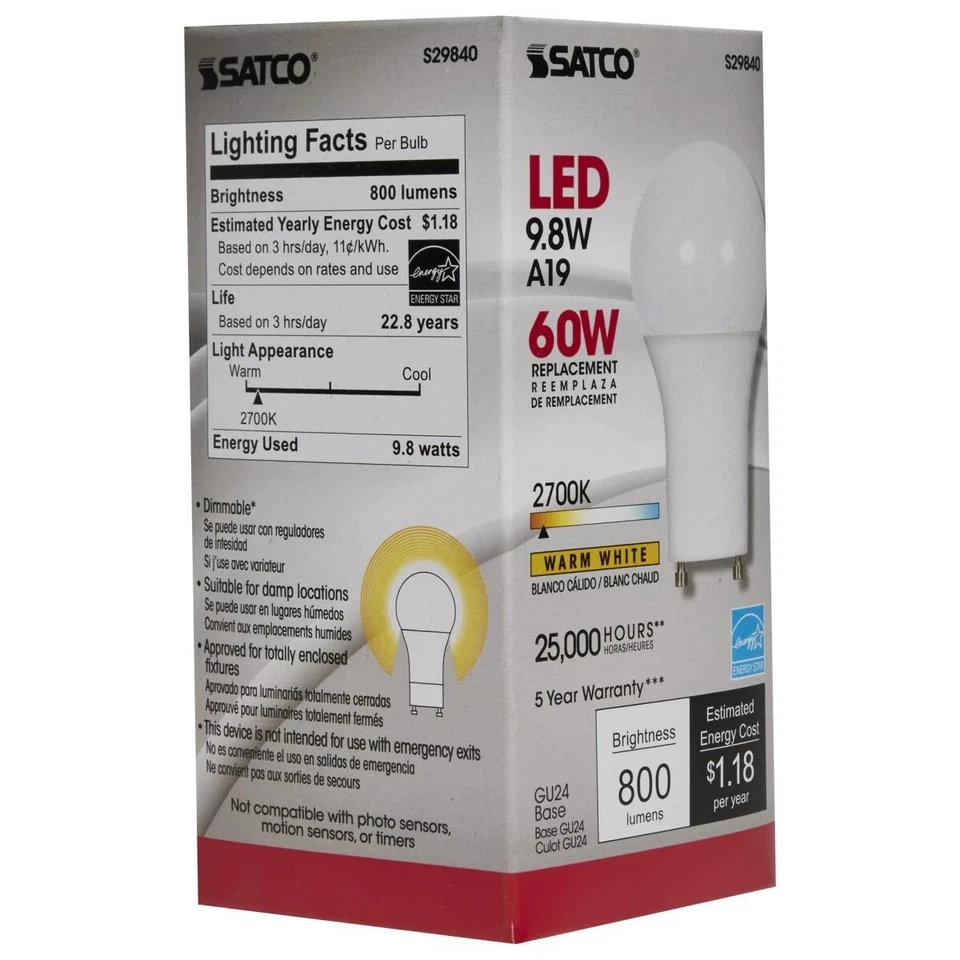 Satco S29840 - 9.8 Watt LED bulb - 2700K - GU24 Base (6 PACK) - Image 4 of 4