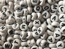 200 WHITE Round Coin Acrylic Alphabet Letters Beads Single A-Z or mixed.   4x7mm