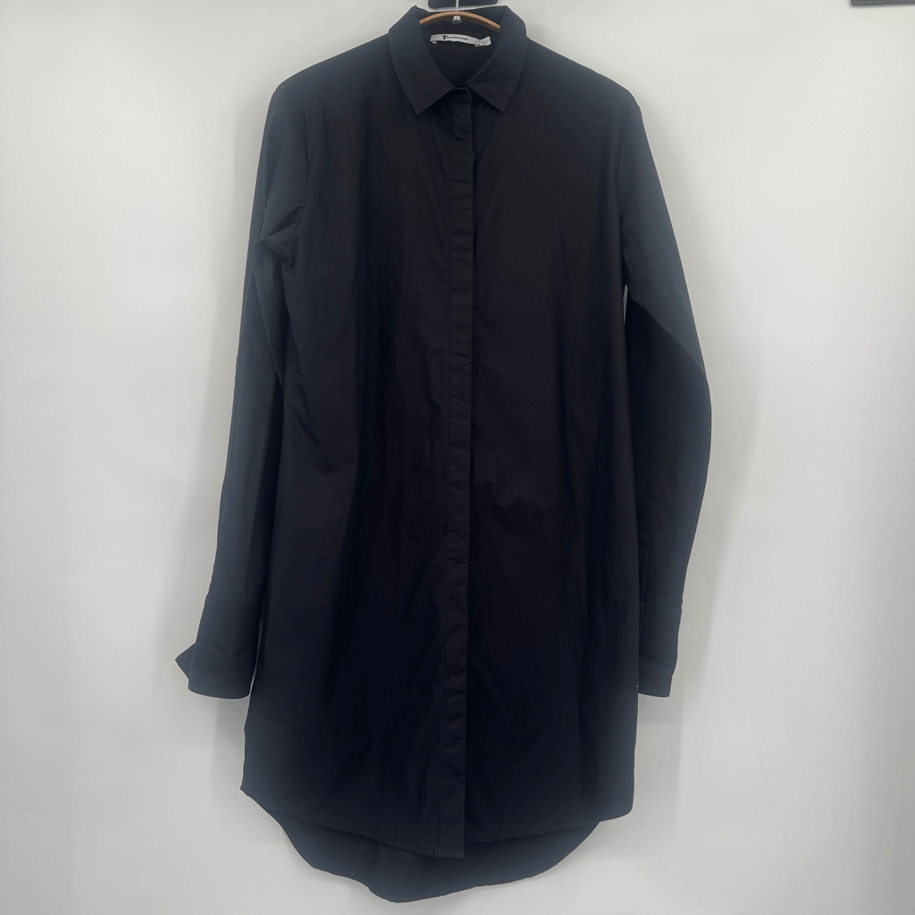 Alexander Wang Black Cotton Long Sleeve Button Down Shirt Dress Small