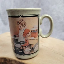 Watkins 1939 Calendar Coffee Mug Cup Made In England Girl Doing Laundry Retro