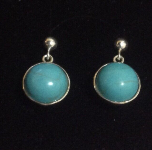 Sterling Silver round chunky filigree hearts trellis Turquoise Drop Earrings - Picture 4 of 8