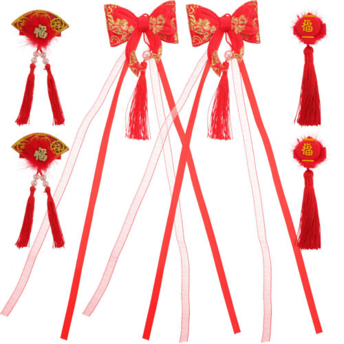  6 sztuk spinki do włosów festiwal wiosny chińska wstążka akcesoria dla dzieci noworoczne - Zdjęcie 1 z 12