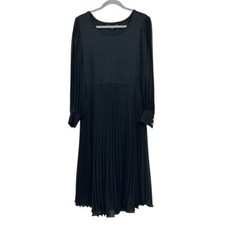 Marc New York Women Midi Dress Pleated Lined Chiffon Long Sheer Sleeve Black L