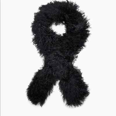 UGG Scarf Wrap Black Mongolian Pocket Evening Fluff Fur Sheepskin