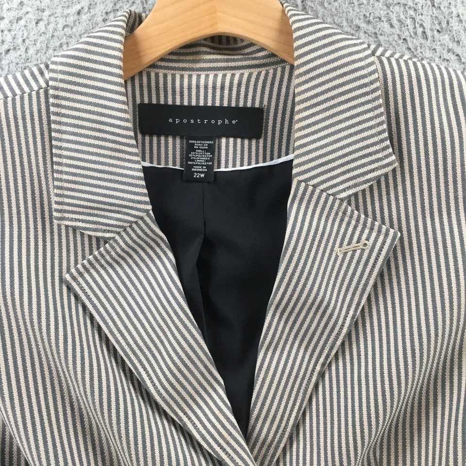 Apostrophe Blazer Womens 22W Gray Striped Collared Long Sleeves Front Two Button - Image 3 of 4
