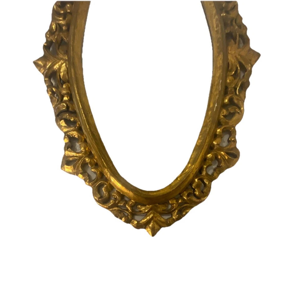 Antiguo espejo ovalado tallado en madera dorada estilo rococó francés Luis XV Foto 4 de 4