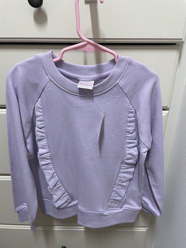 New W/tags Hanna  Andersson Girls Ruffled Sweatshirt Lavender Purple Sz 5 110