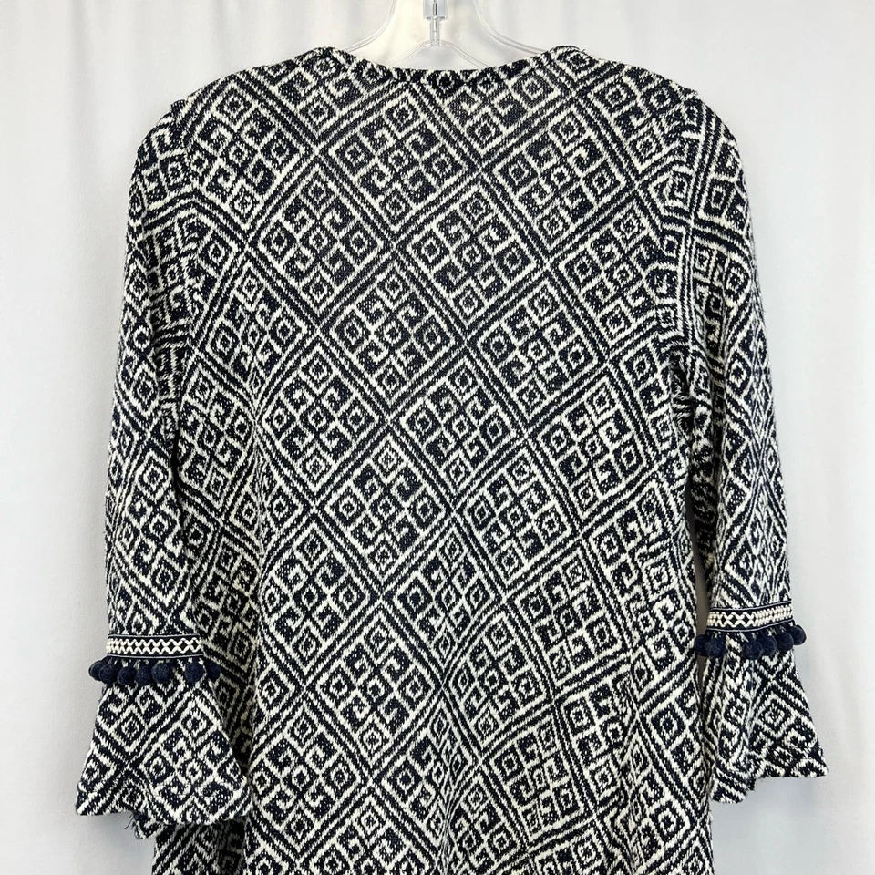 Suéter Plumero Skies Are Azul Marino Marfil Geométrico Manga Larga Pom Pom S Foto 3 de 4