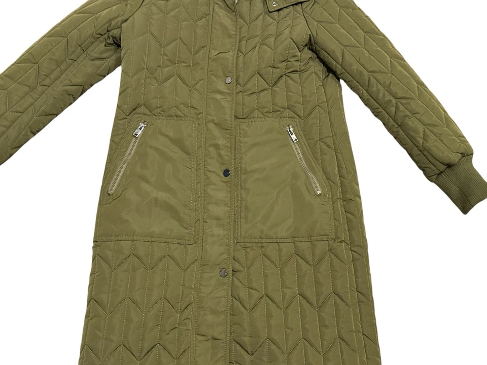 Abrigo acolchado largo recto acolchado Andrew Marc New York verde oliva talla S para mujer Foto 2 de 4