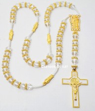 Rosario Cruz de Oro San Judas Cristal Rosario Comunión Bautizo San Judas con Caja