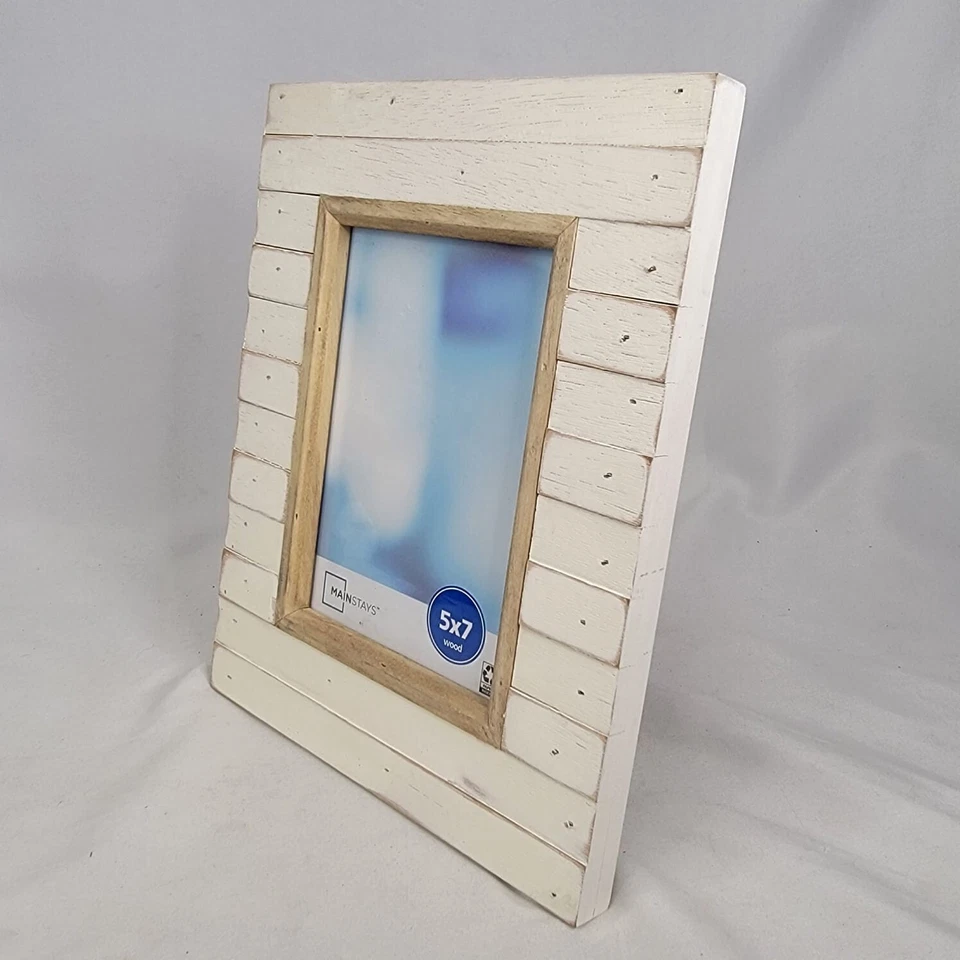 Marco de madera blanca independiente Mainstays 5x7 con caja abierta de vidrio Foto 2 de 4