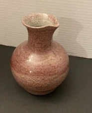 Pink white speckle studio pottery art vase pitcher jug w/spout 6.5" signed WP 96