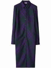 Burberry Purple/Green Long Sleeve Checked Wool Shirt Dress sz 6 NEW