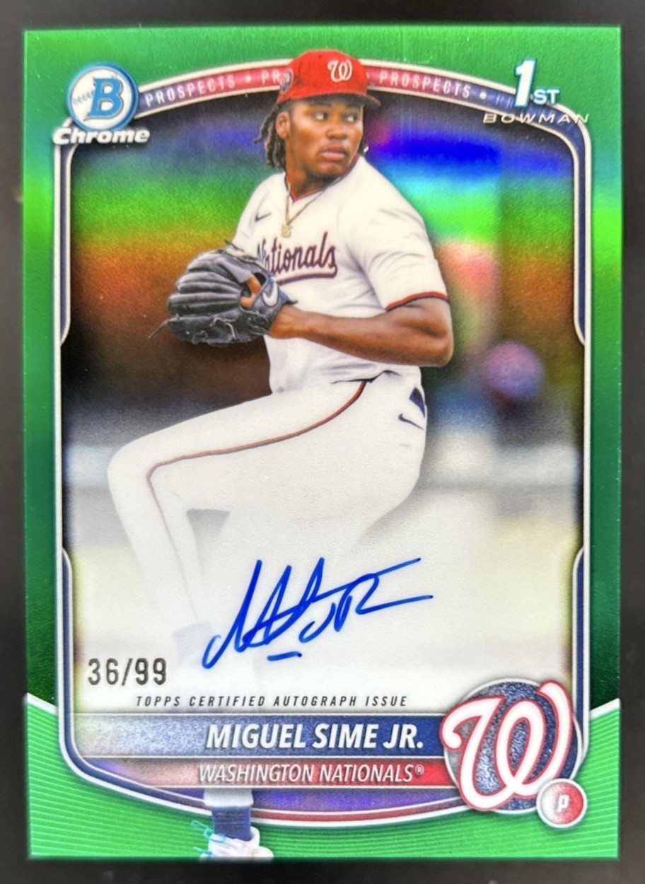 2025 Bowman Draft Miguel Sime Jr. Chrome Auto Green Refractor 1st #/99 Nationals
