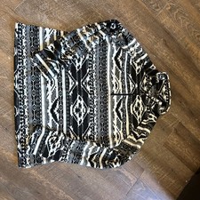 Eddie Bauer Womens XL Fleece Quarter Zip Pullover Black White Geometric Aztec