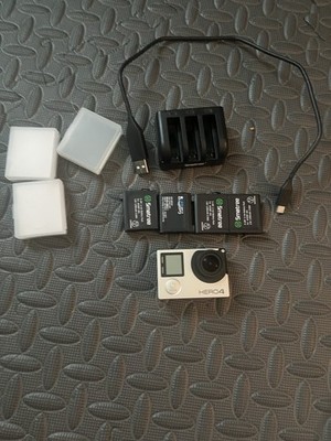 GoPro HERO4 Silver Action Camera Bundle Batteries Charger Mounts Tripod Bag