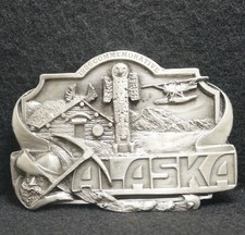 WI03101 FANTASTIC VINTAGE 1986  ALASKA  STATE COMMEMORATIVE PEWTER BELT BUCKLE